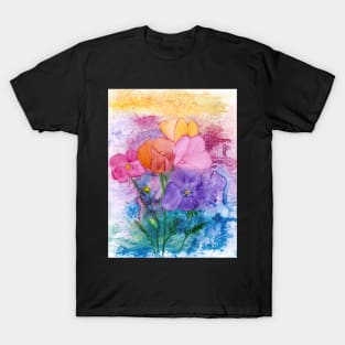 Colorful Dancing Poppies Abstract T-Shirt